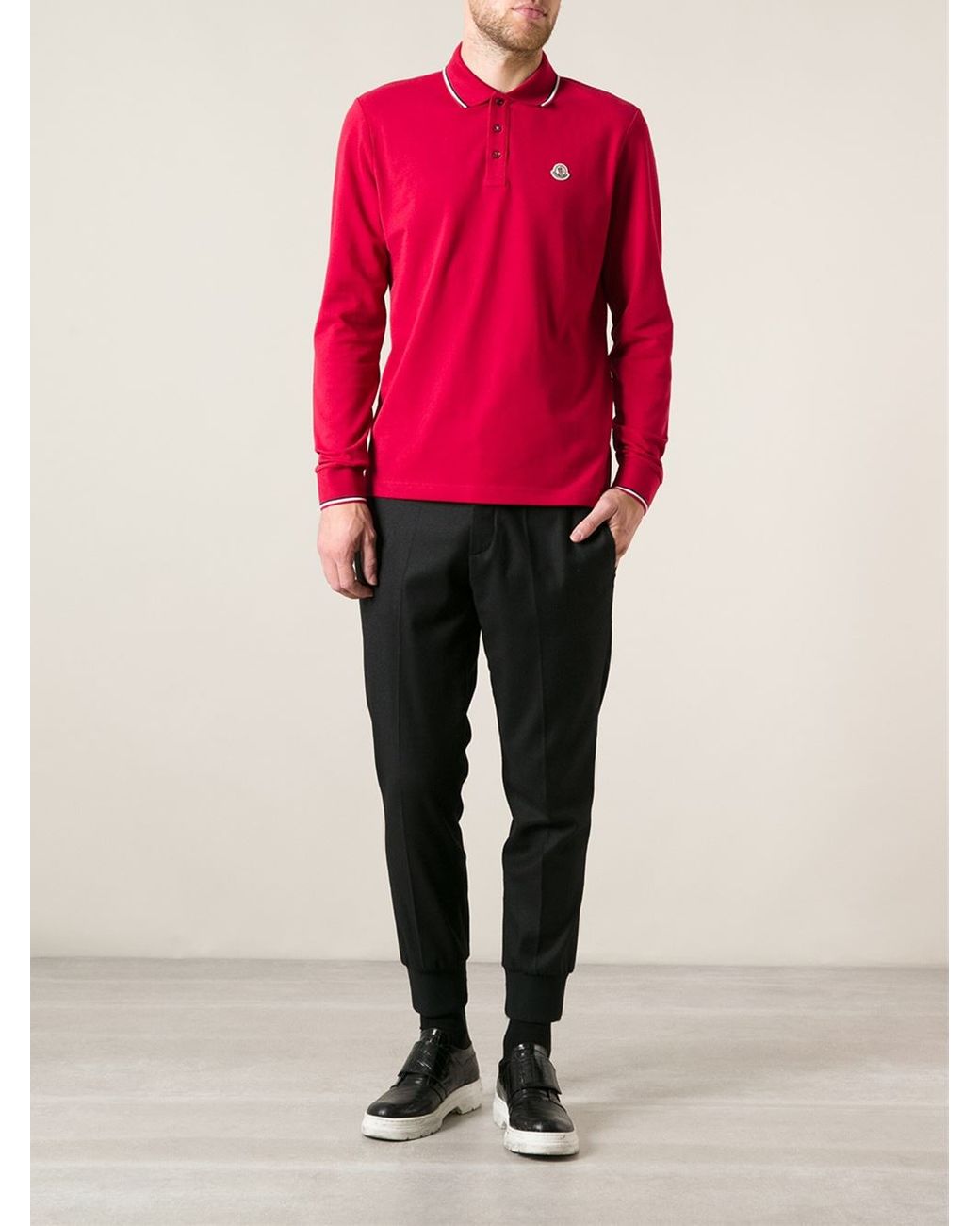 Moncler Long Sleeve Polo Shirt in Red for Men | Lyst UK