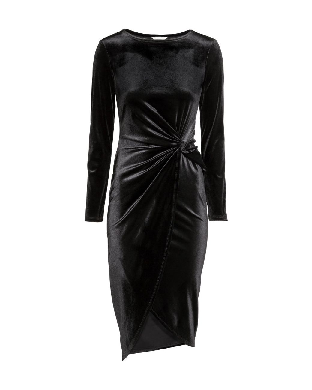 H&M Draped Velvet Dress in Black | Lyst UK