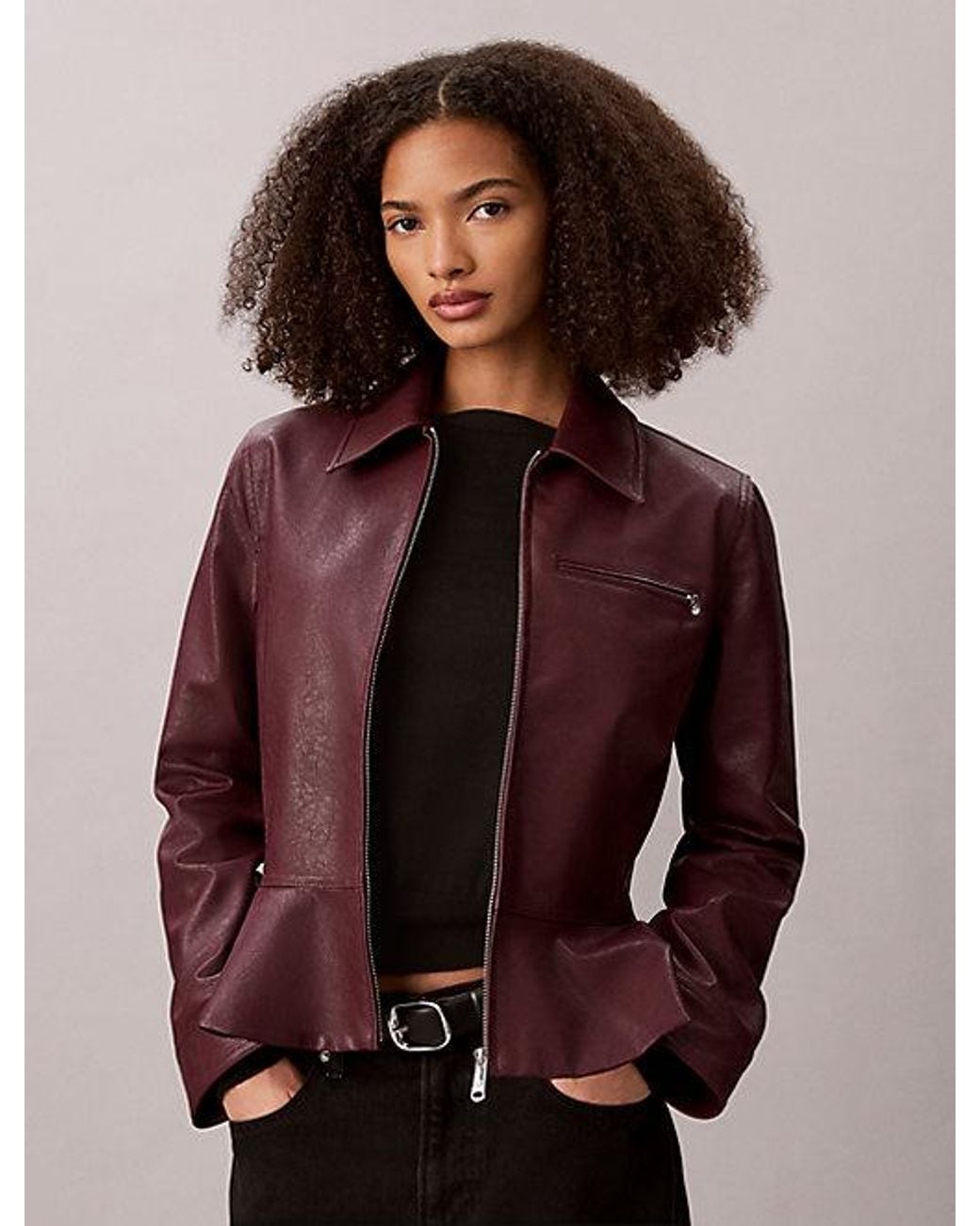 Calvin Klein Brown Jeans Faux Leather Moto Jacket