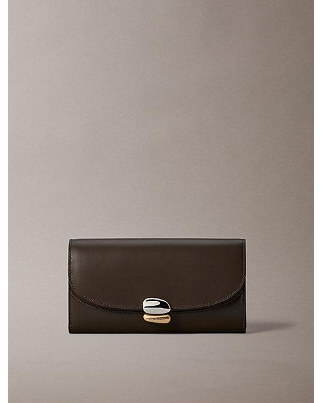 Calvin Klein Brown Leather Sculptural Long Trifold Wallet