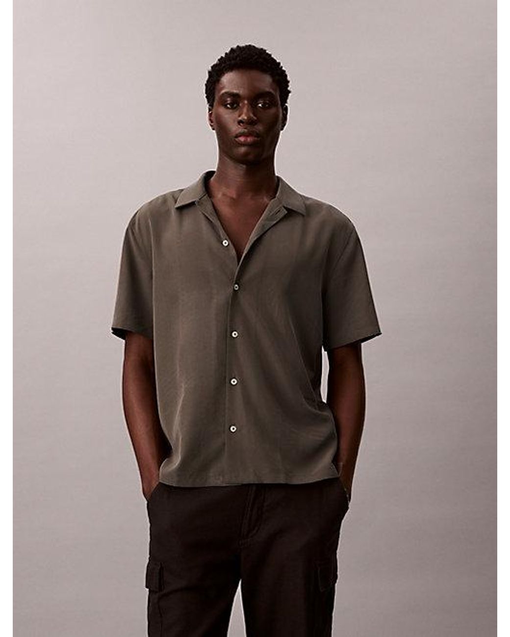 Calvin Klein Brown Soft Modal Short Sleeve Shirt for men