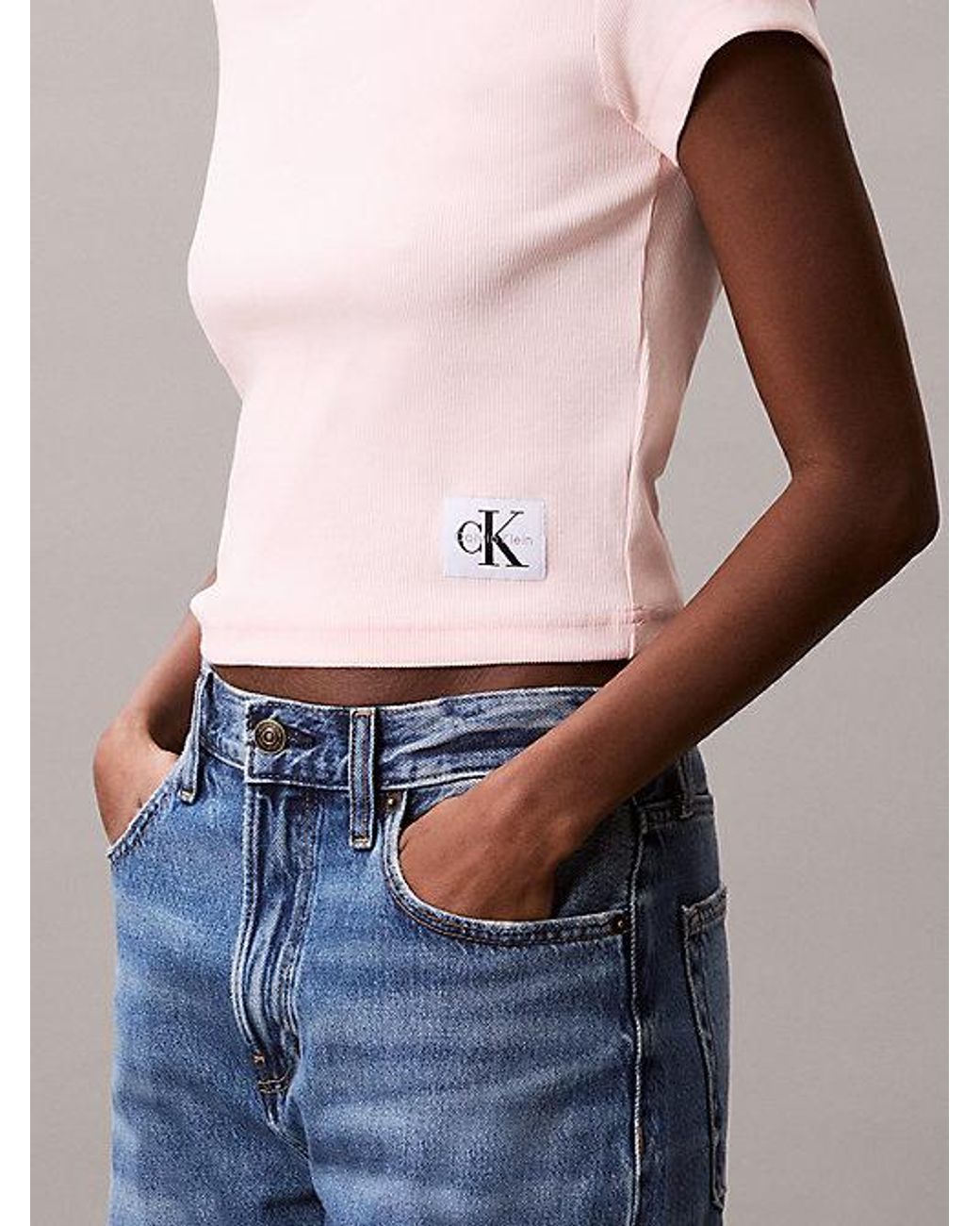 Calvin Klein Blue Jeans Woven Monologo Rib Baby Tee