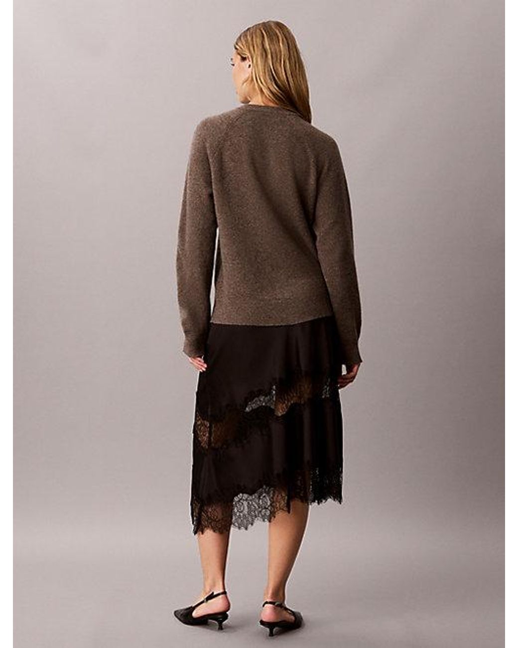 Calvin Klein Brown Wool Cut Out Jumper With Metal Accent