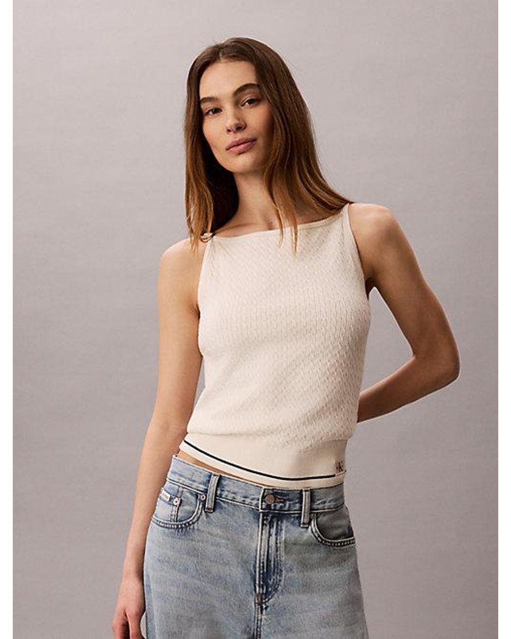 Calvin Klein Gray Jeans Slim Cable Knit Tank Top