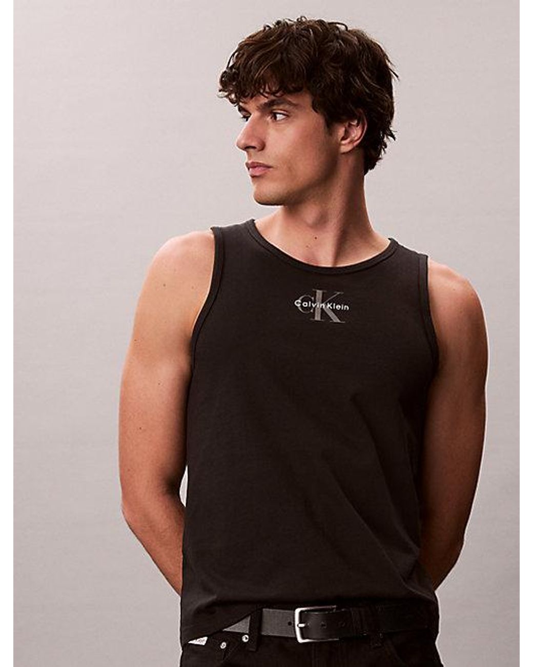 Calvin Klein Black Jeans Monogram Logo Tank Top for men