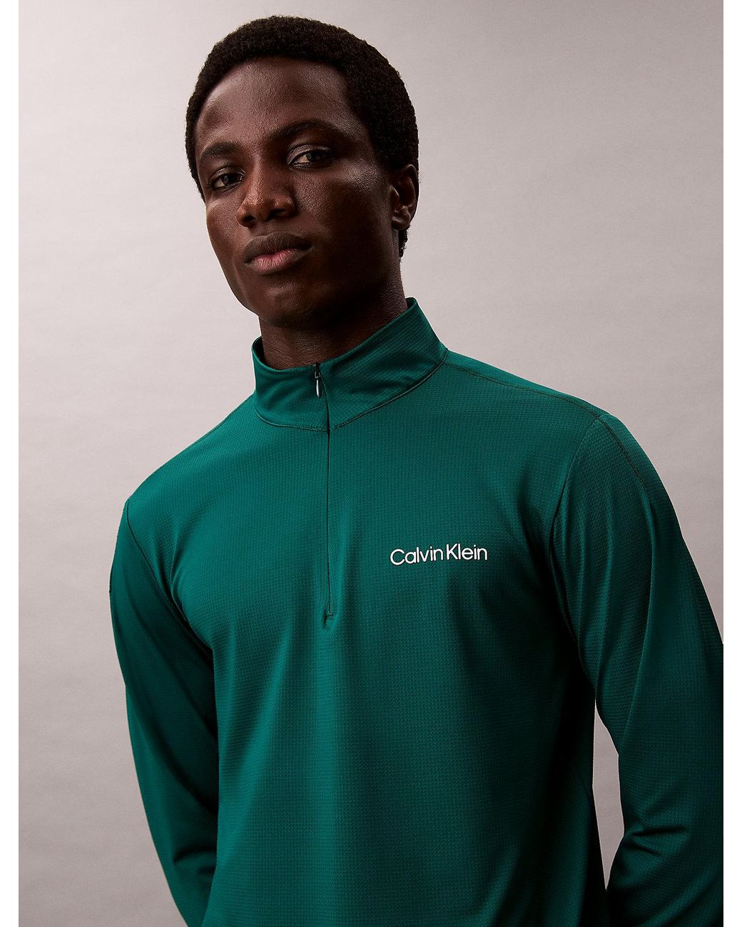 Calvin Klein Green Quick-Dry 1/4 Zip Long Sleeve Technical Top for men
