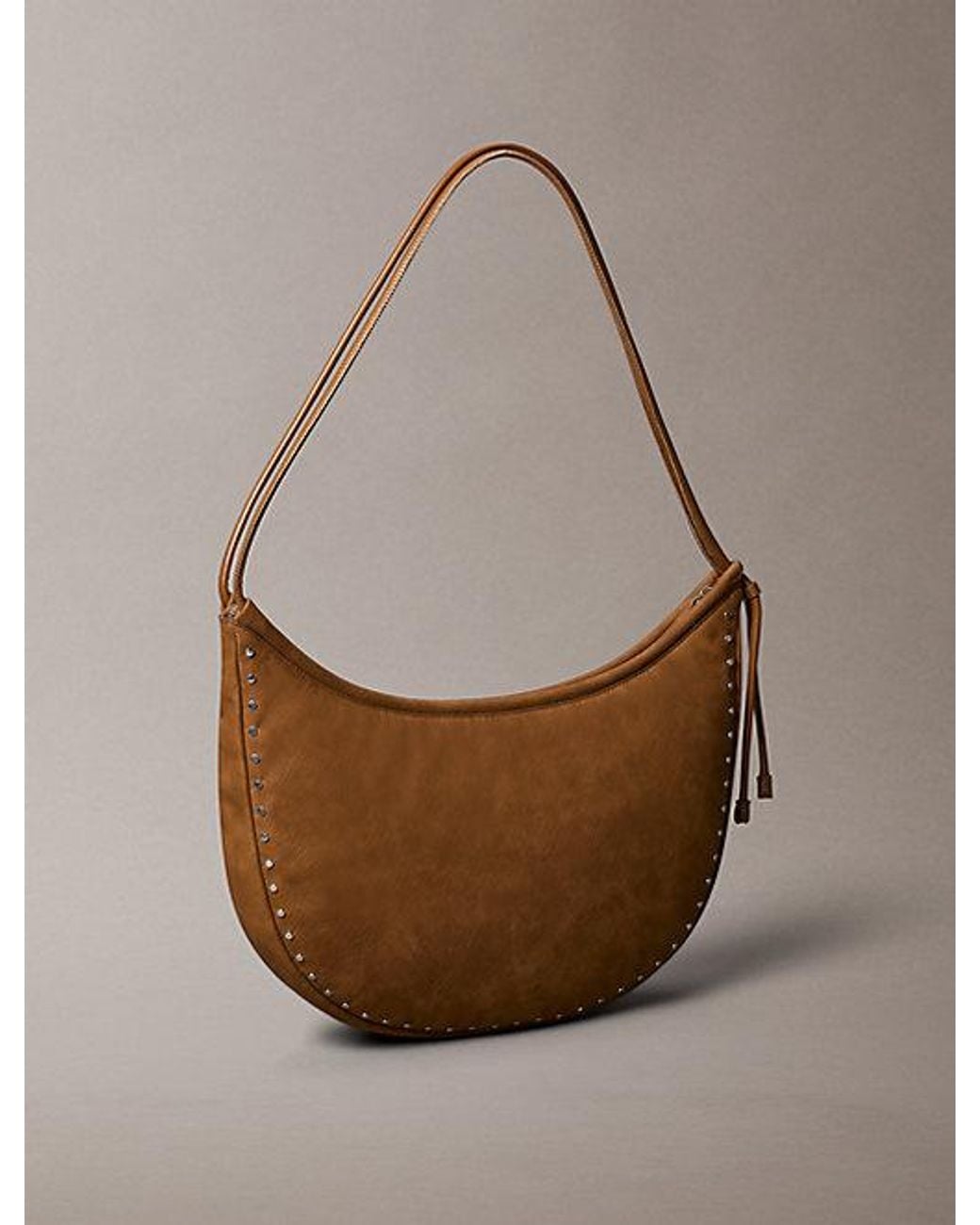 Calvin Klein Brown Convertible Studded Crescent Hobo Bag