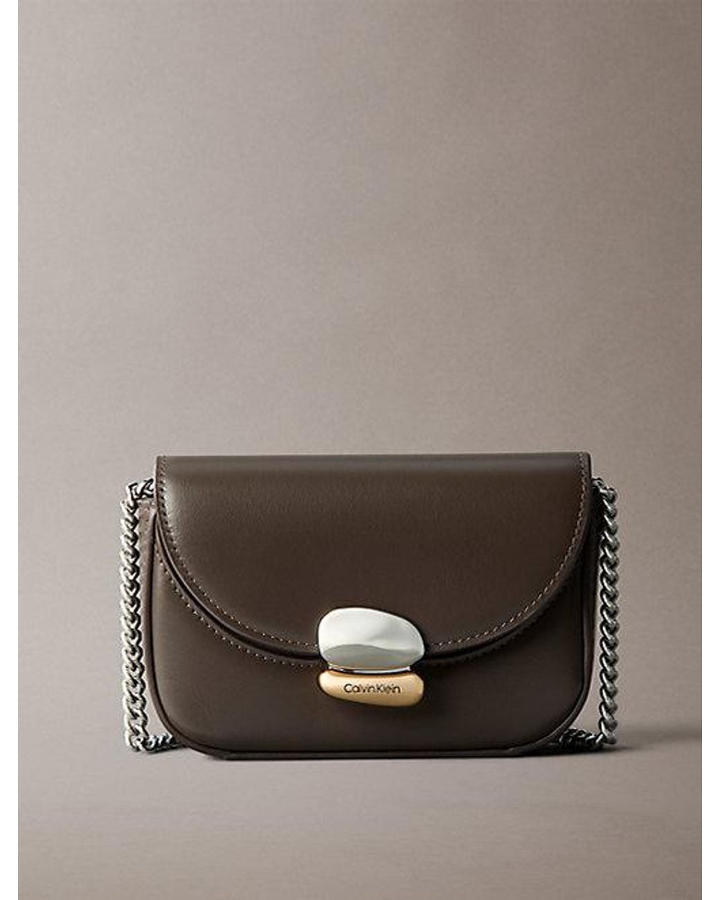 Calvin Klein Brown Mini Leather Sculptural Wallet Bag