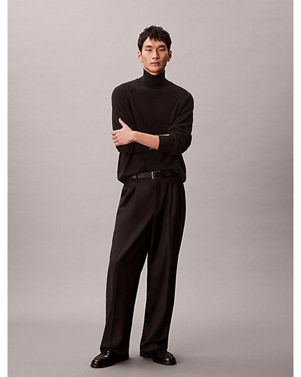 Calvin Klein Black High Mockneck Wool Jumper for men