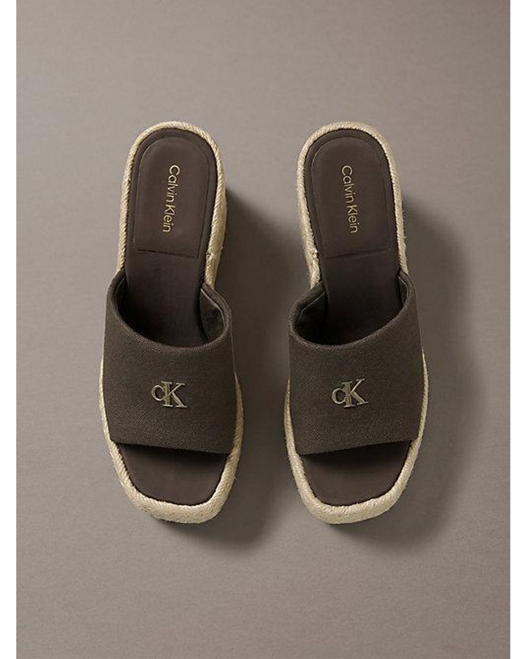 Calvin Klein Gray Canvas Espadrille Wedge Sandals