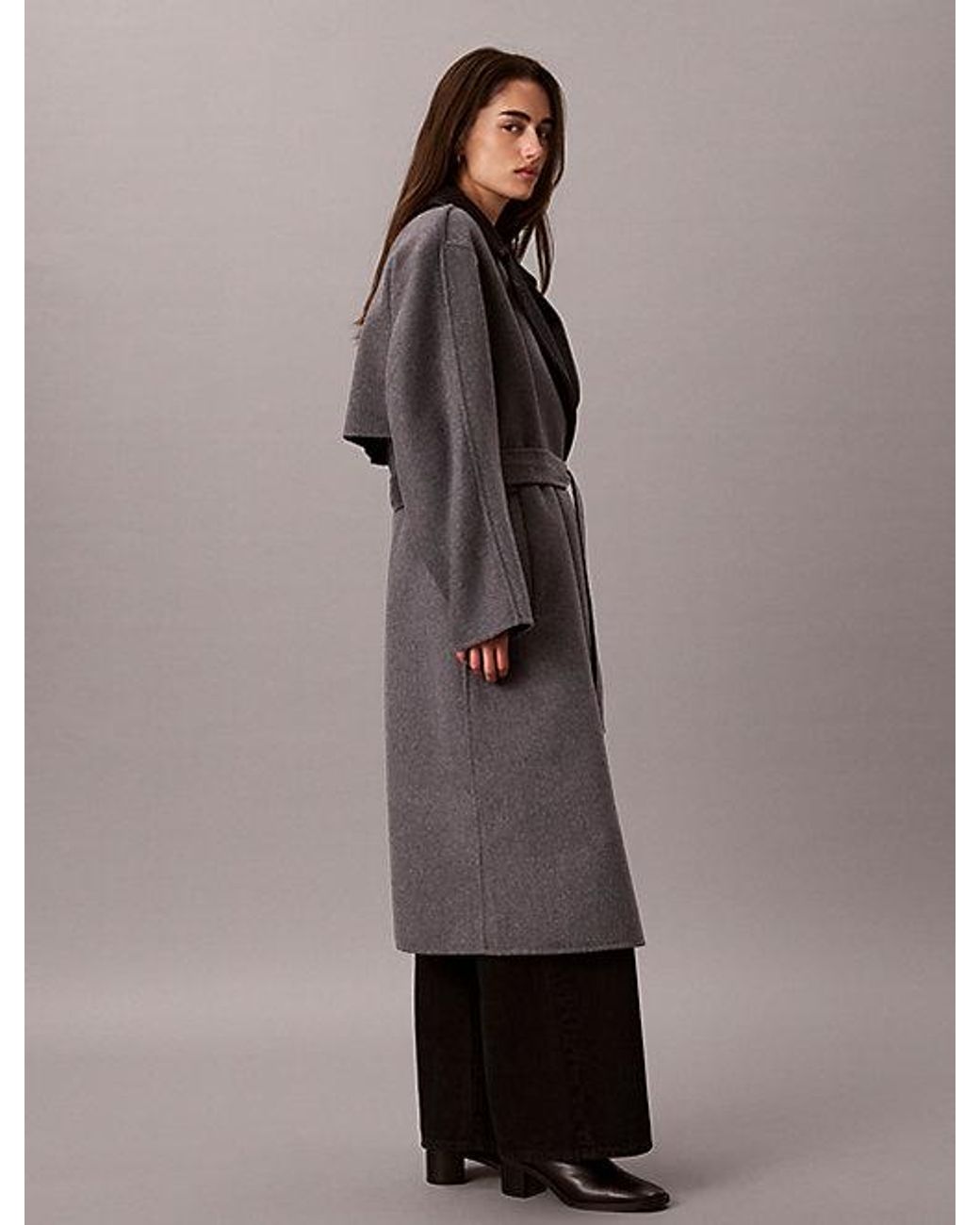 Calvin Klein Multicolor Melange Wool Blend Wrap Coat
