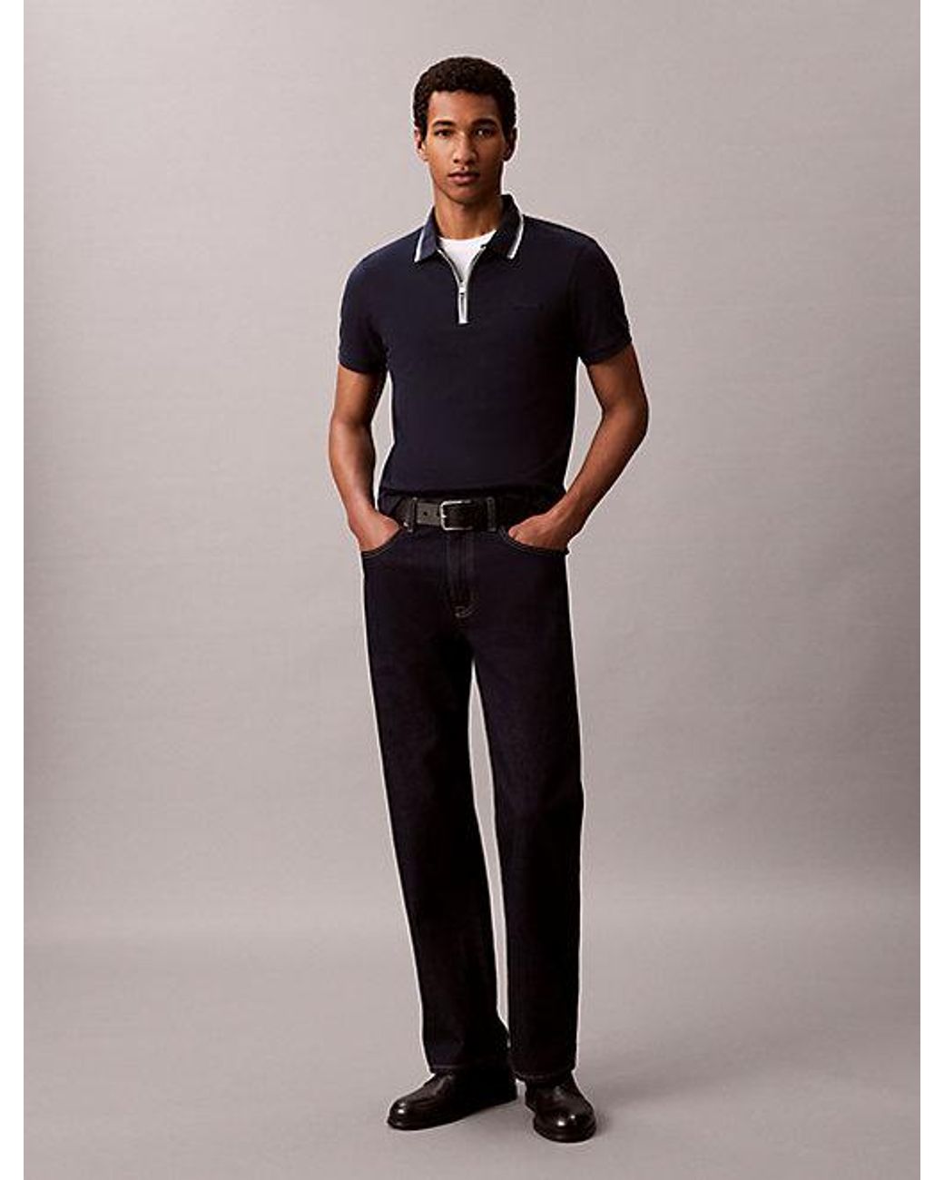 Calvin Klein Multicolor Slim Cotton Zip Polo Shirt for men
