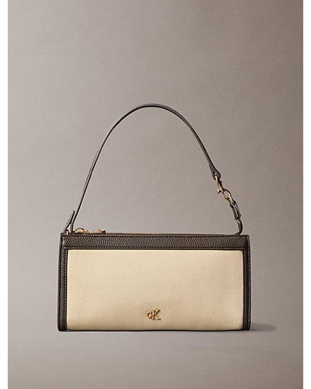 Calvin Klein Natural Convertible Canvas Monogram Logo Clutch