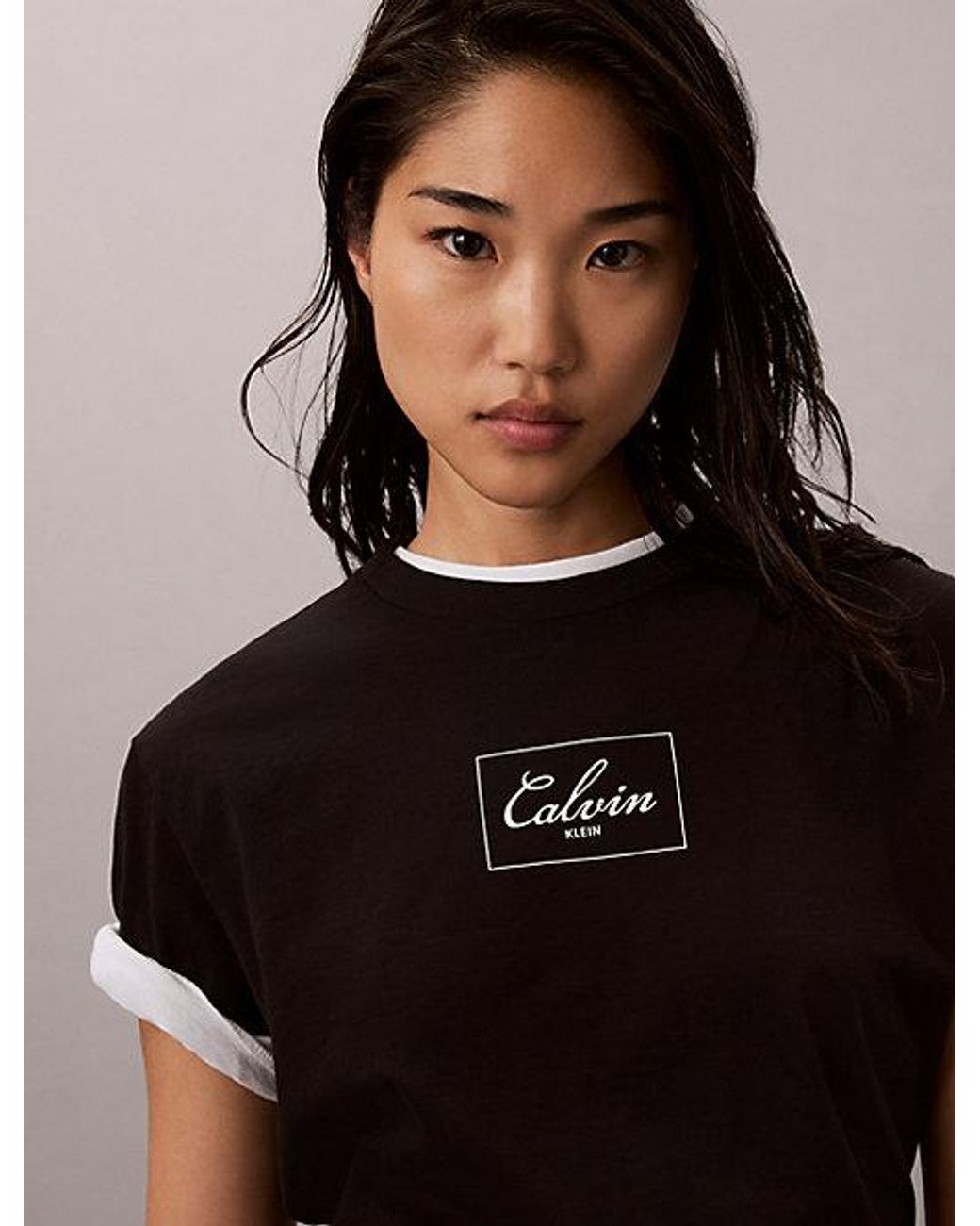 Calvin Klein Black Jeans Boxy Script Logo T-Shirt