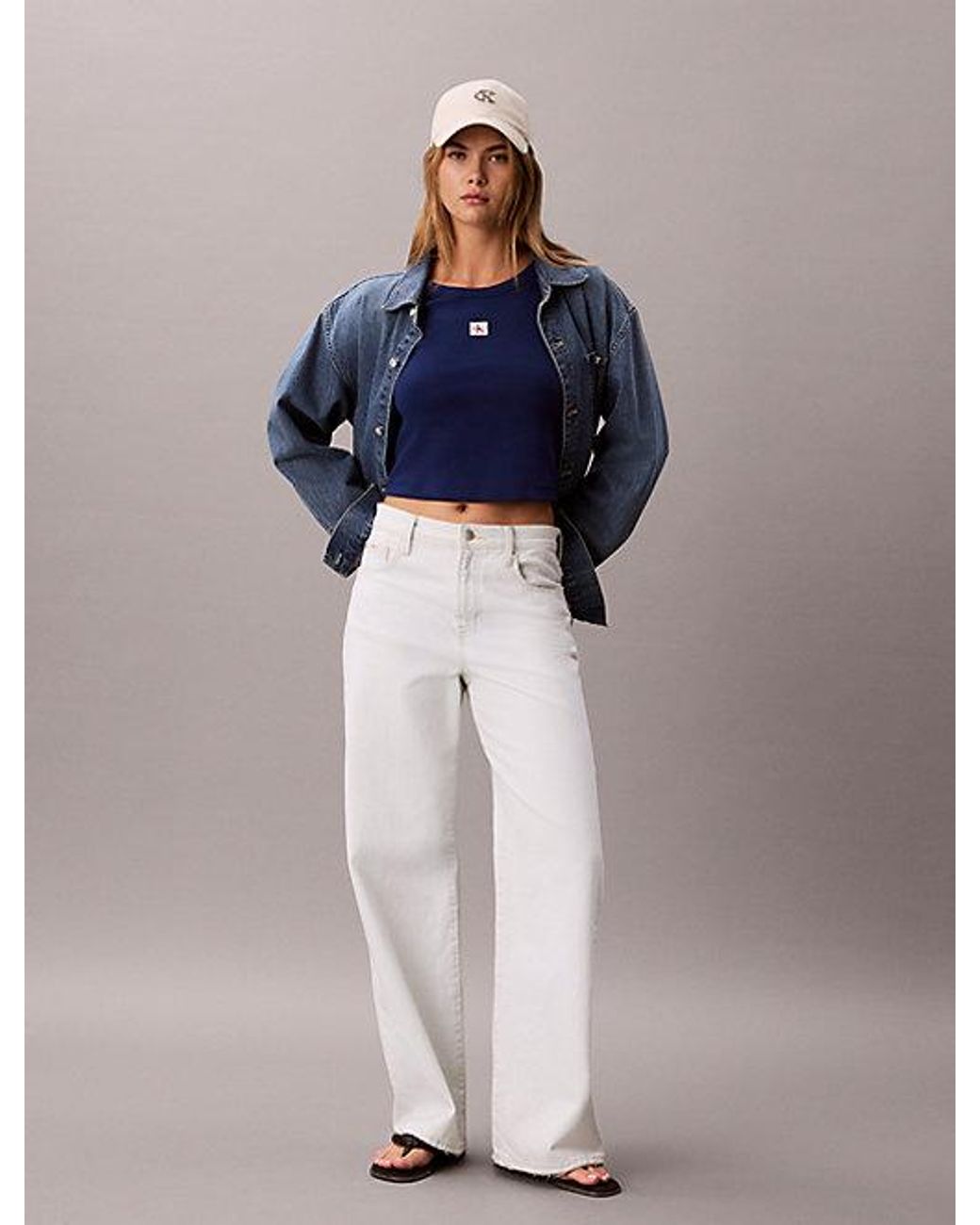 Calvin Klein Blue Jeans Woven Monologo Rib Baby Tee