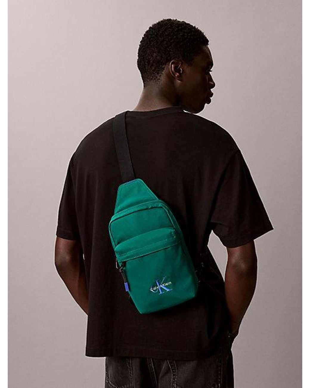 Calvin Klein Green Nylon Signature Logo Sling Bag for men