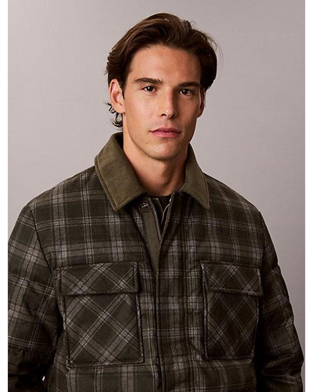 Calvin Klein Brown Jeans Check Down Puffer Shirt Jacket for men