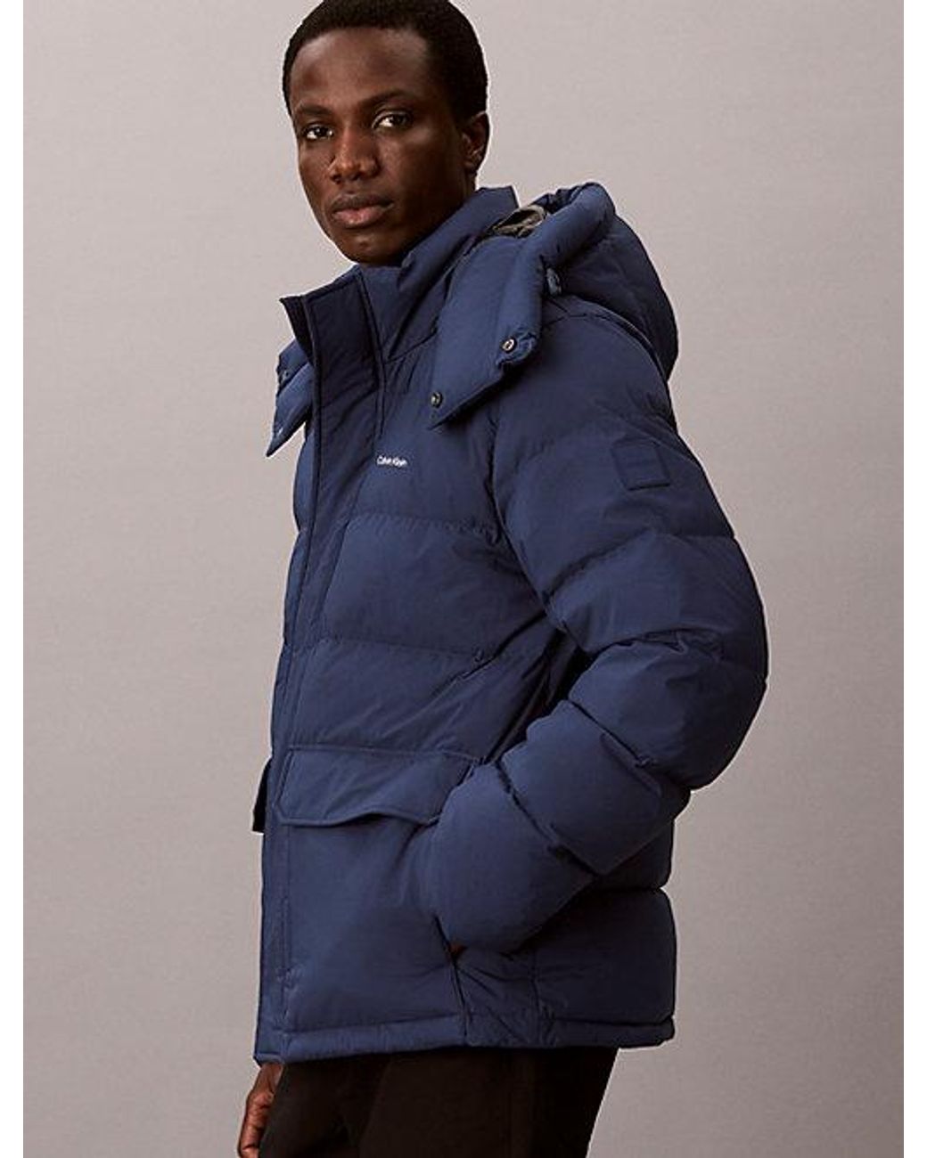 Calvin Klein Blue Relaxed Matte Puffer Jacket for men