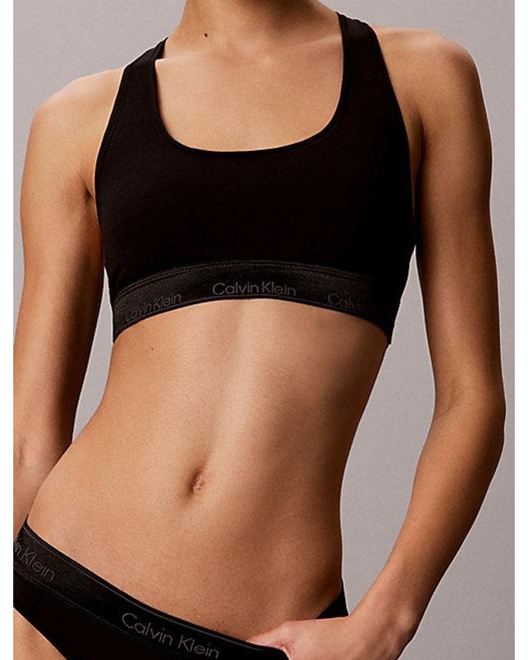 Calvin Klein Black Metallic Unlined Bralette Icon Cotton Modal Metallic