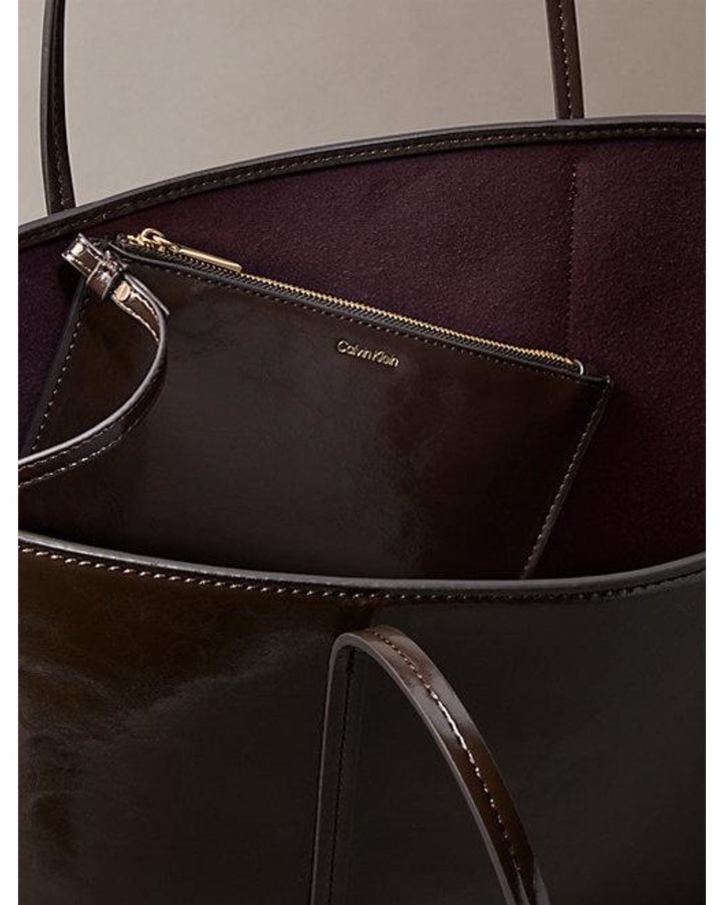 Calvin Klein Brown Glossy Foil Logo Tote Bag