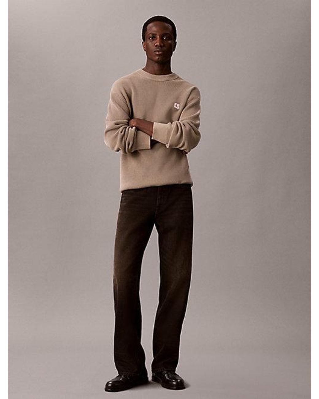 Calvin Klein Natural Jeans Woven Monologo Crewneck Sweater for men