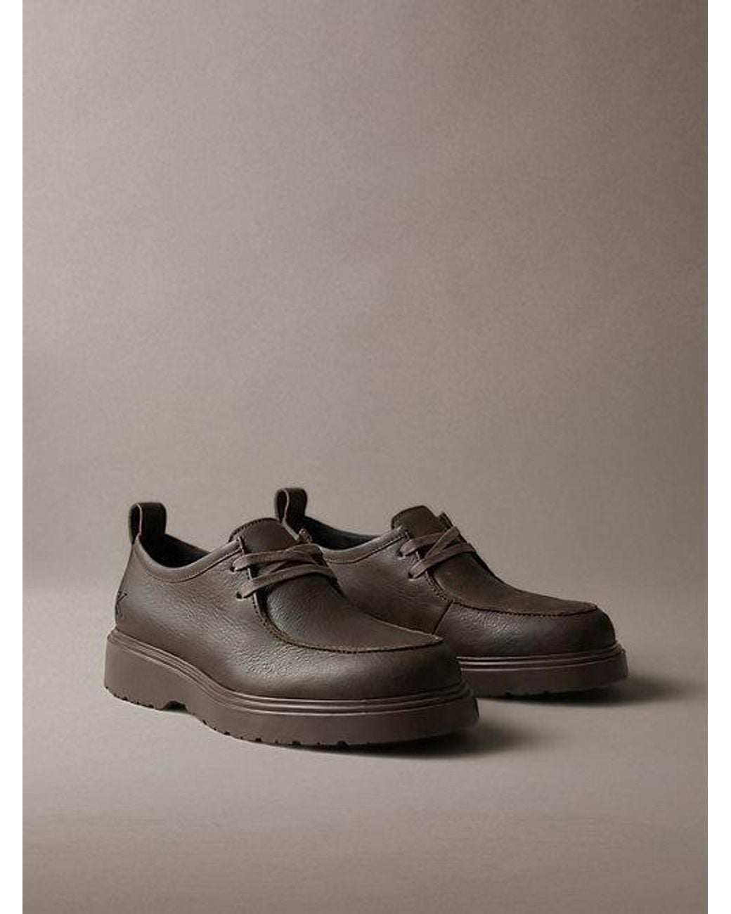 Calvin Klein Brown Leather Apron Toe Lug Lace Up Shoes for men
