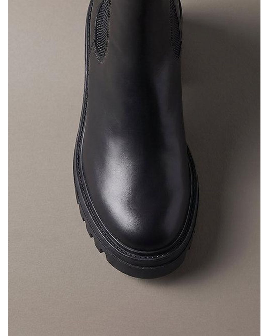 Calvin Klein Black Jeans Leather Chunky Heeled Chelsea Boots