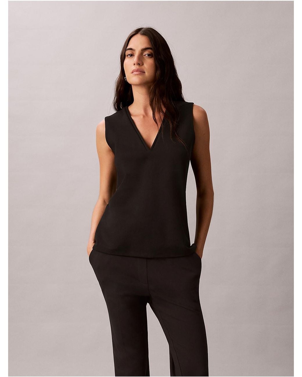 Calvin Klein Black High Twist Compression V-Neck Shell