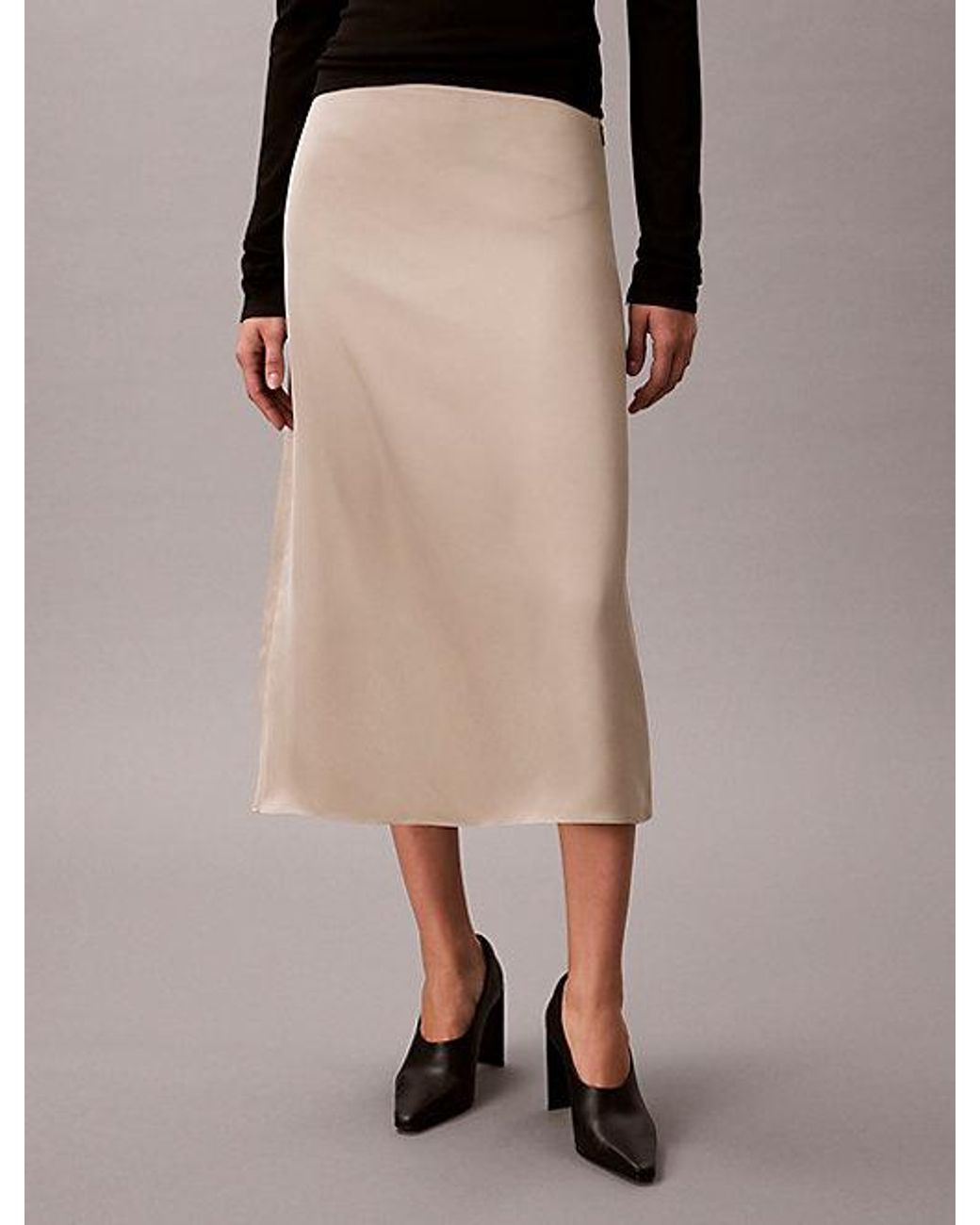 Calvin Klein Brown Matte Shine Satin Midi Skirt