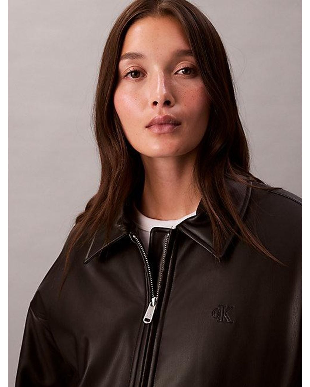 Calvin Klein Brown Jeans Faux Leather Relaxed Bomber Jacket