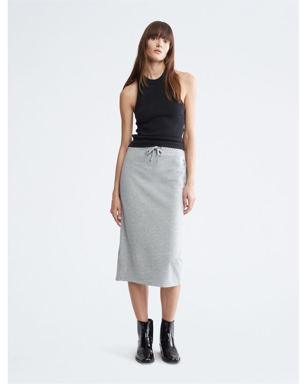 Lyst Gray Drawstring | Klein Midi Calvin Skirt in