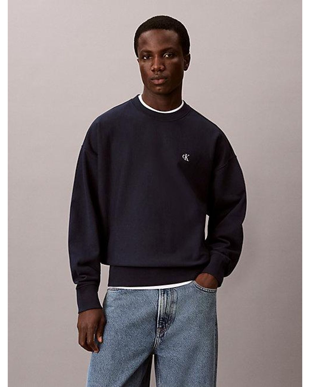 Calvin Klein Blue Jeans Relaxed Monogram Sweatshirt for men