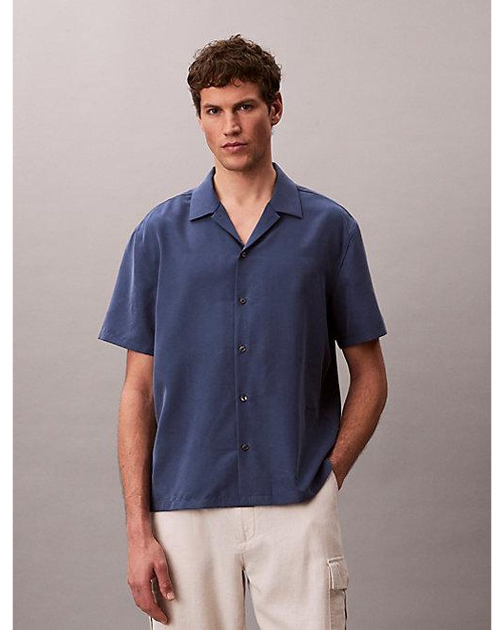 Calvin Klein Blue Soft Modal Short Sleeve Shirt for men