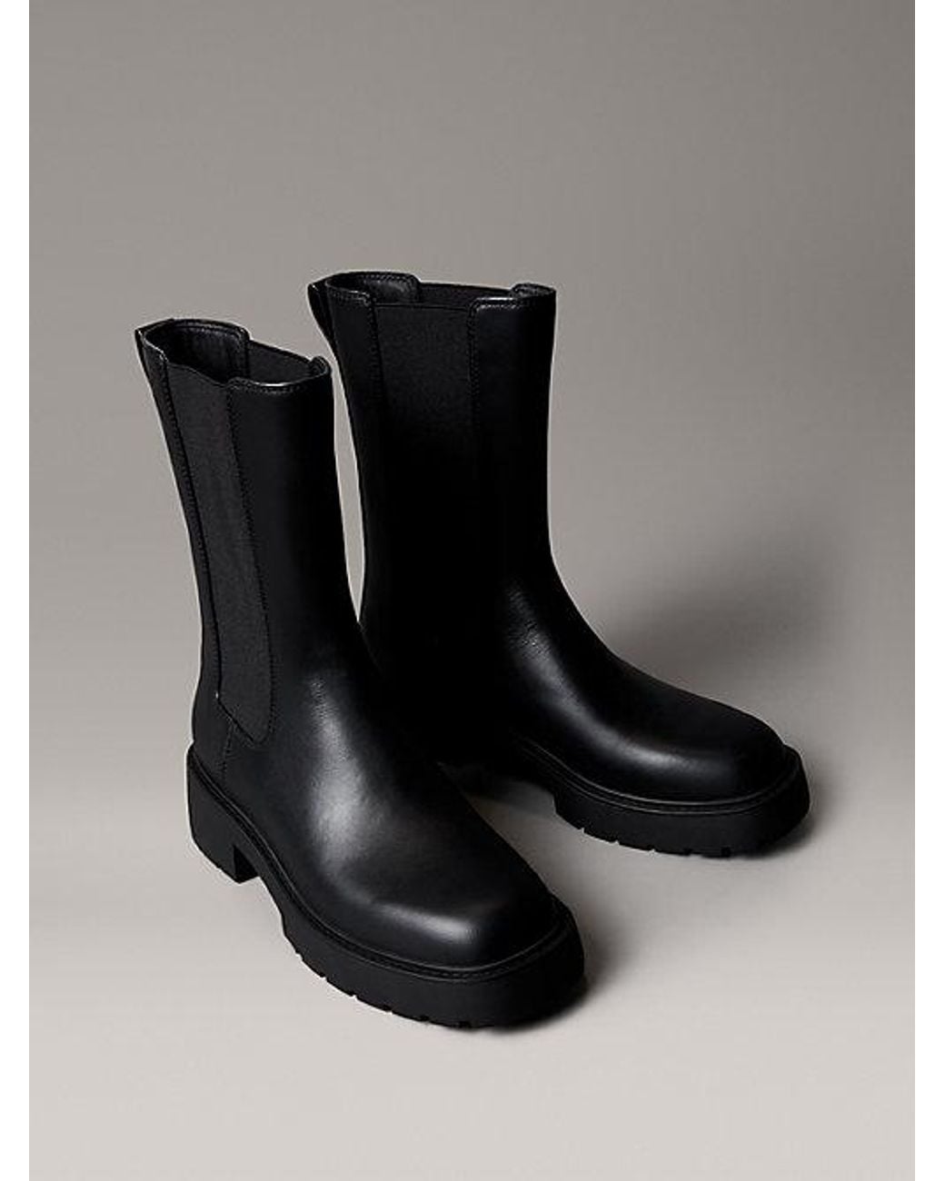 Calvin Klein Black Ck Bold Leather Tall Chelsea Boots