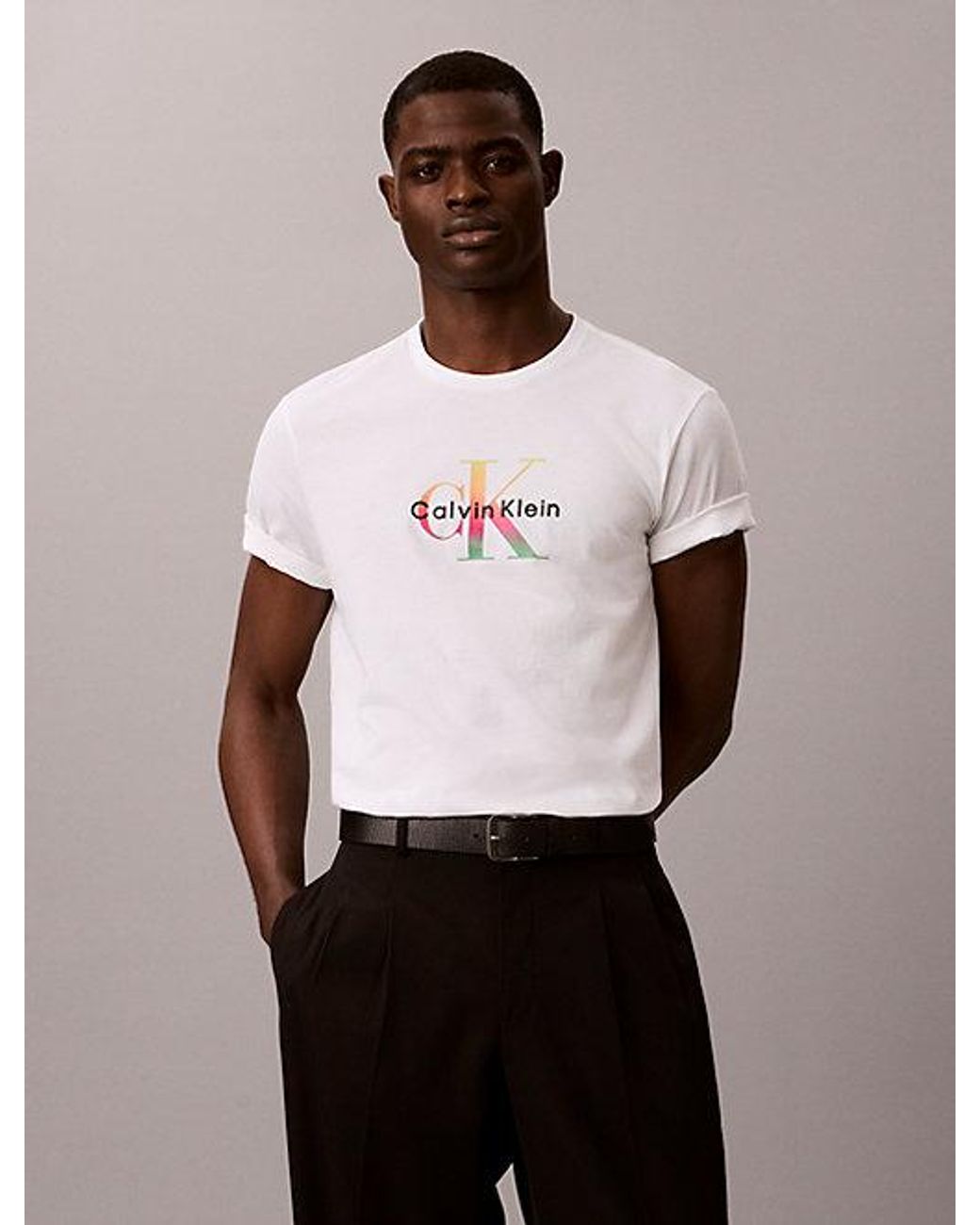 Calvin Klein White Jeans Monogram T-Shirt Pride for men