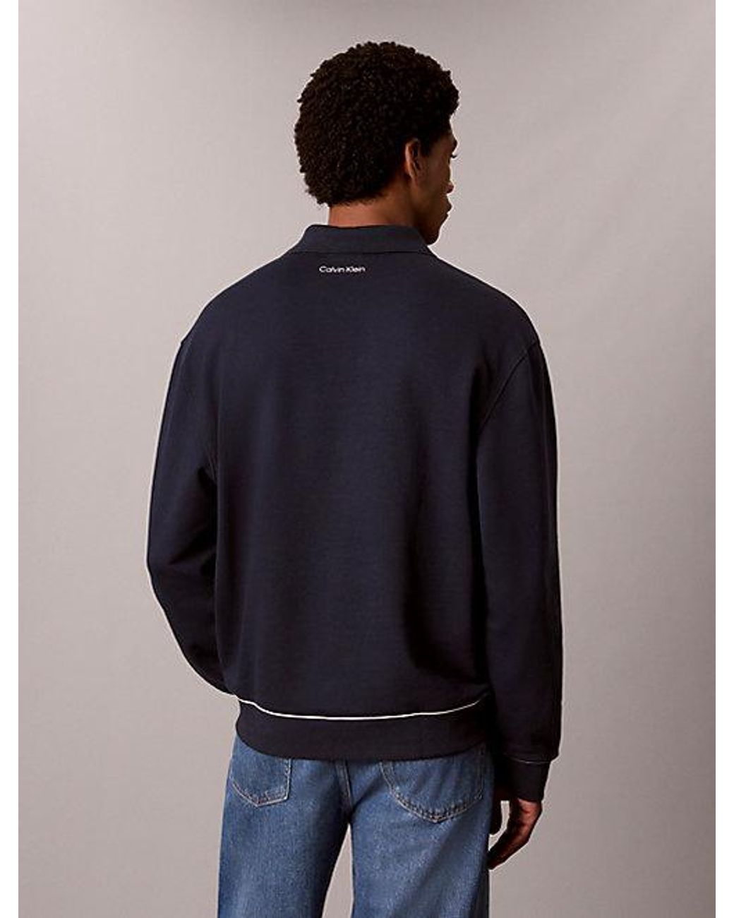 Calvin Klein Blue Jeans Embroidered Logo Polo Sweatshirt for men