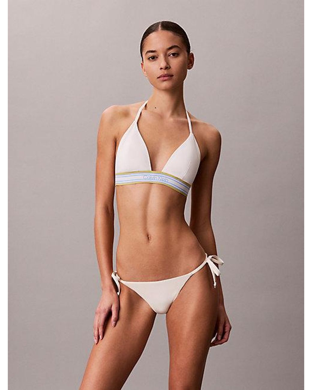 Calvin Klein Natural Halter Triangle Bikini Top Ck Icon