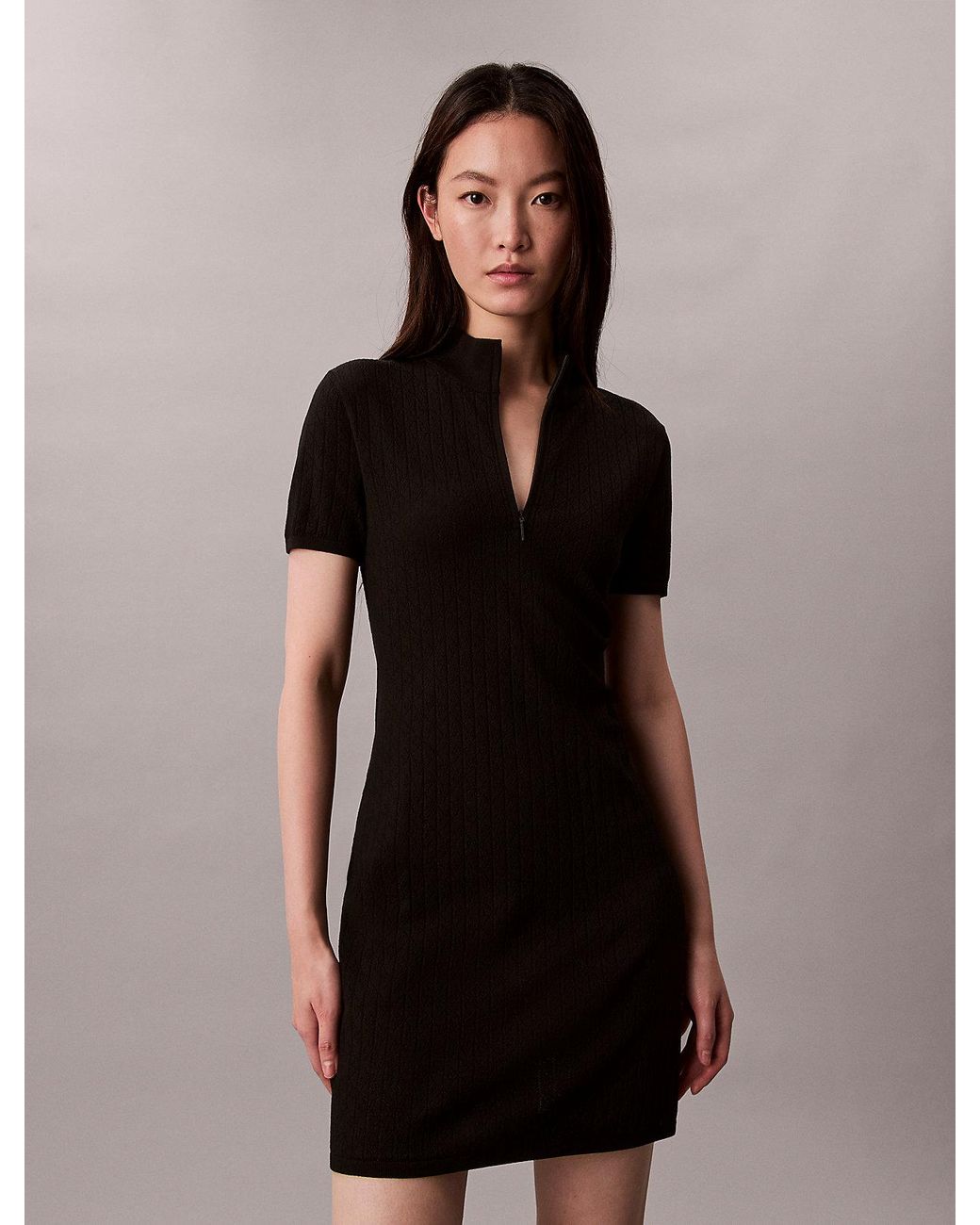 Abito Con Zip E Collo di Calvin Klein in Black
