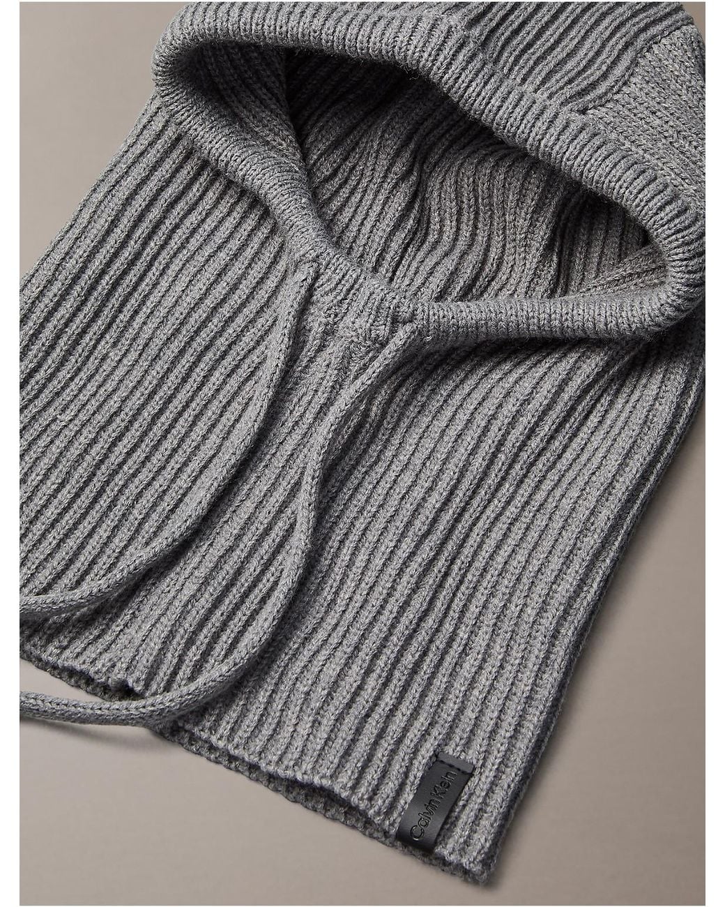Calvin Klein Gray Ribbed Drawstring Balaclava for men