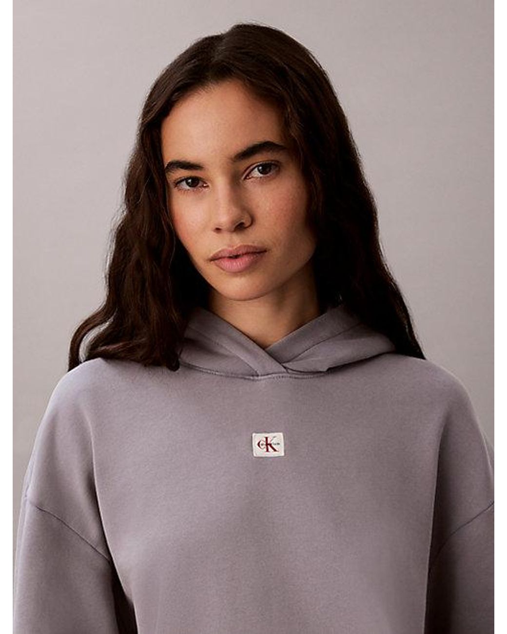Calvin Klein Purple Jeans Cotton Terry Badge Hoodie