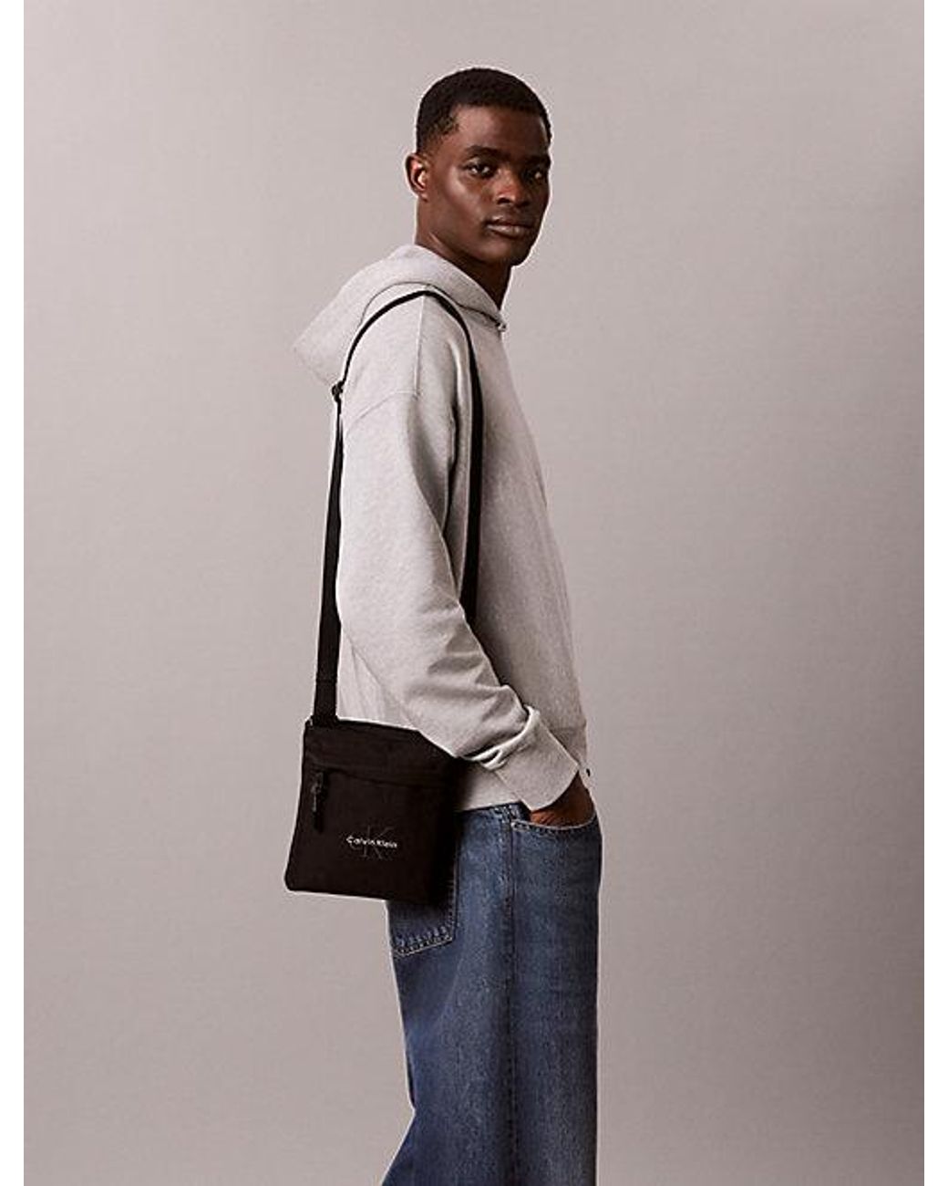 Calvin Klein Black Nylon Monogram Logo Flatpack for men