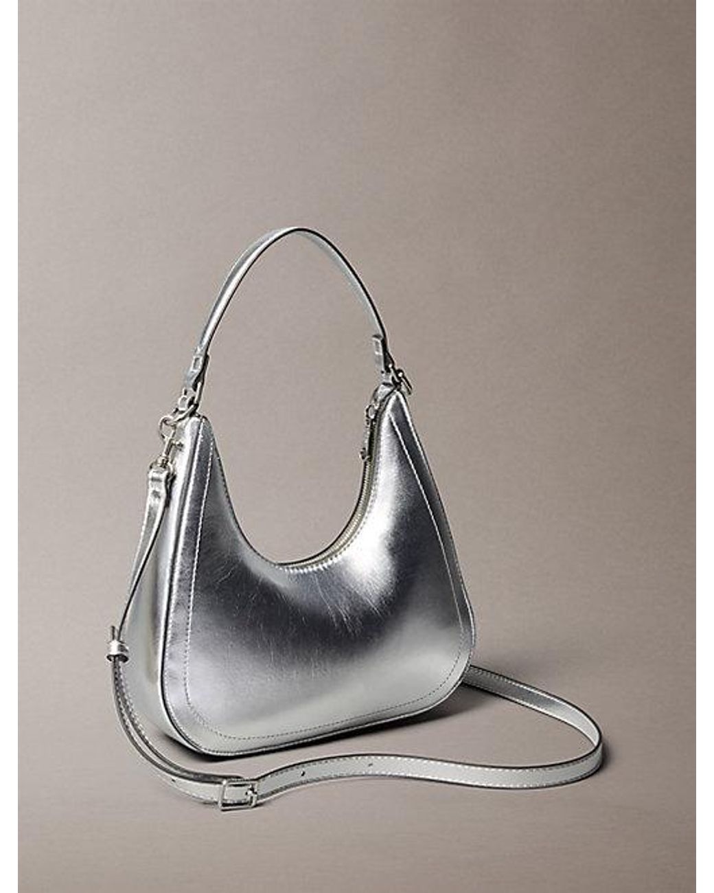Calvin Klein Gray Metallic Monogram Crossbody Shoulder Bag