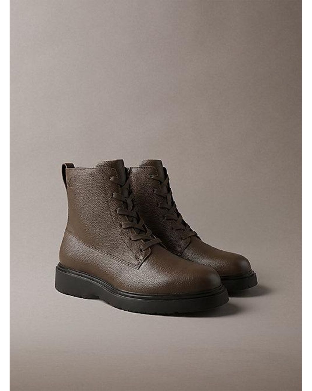 Calvin Klein Brown Jeans Leather Zip Lace Up Boots for men