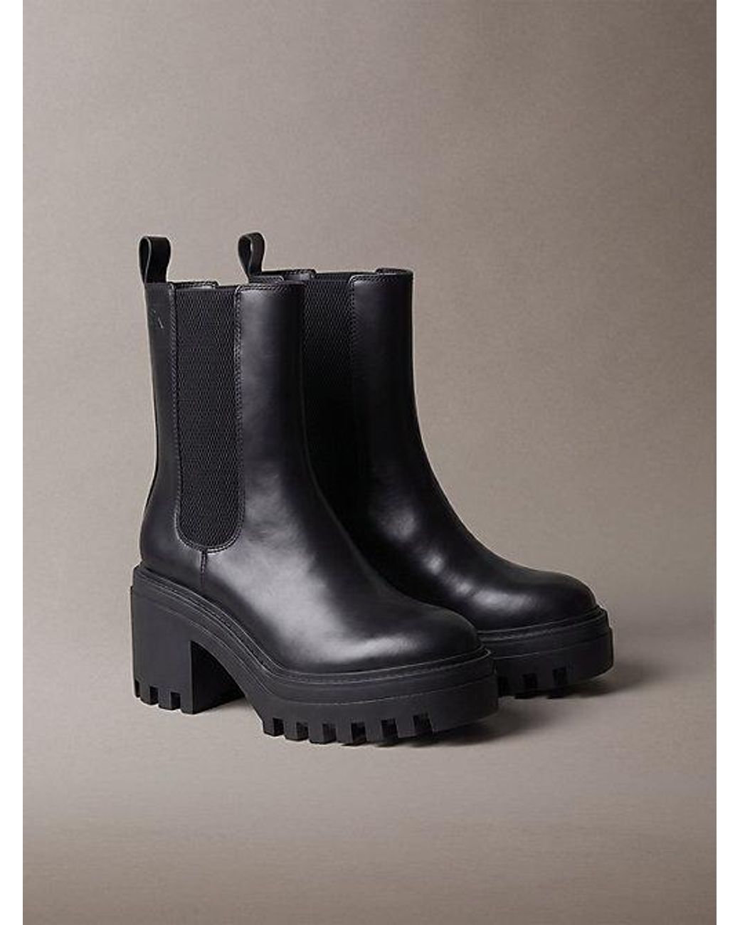 Calvin Klein Black Jeans Leather Chunky Heeled Chelsea Boots