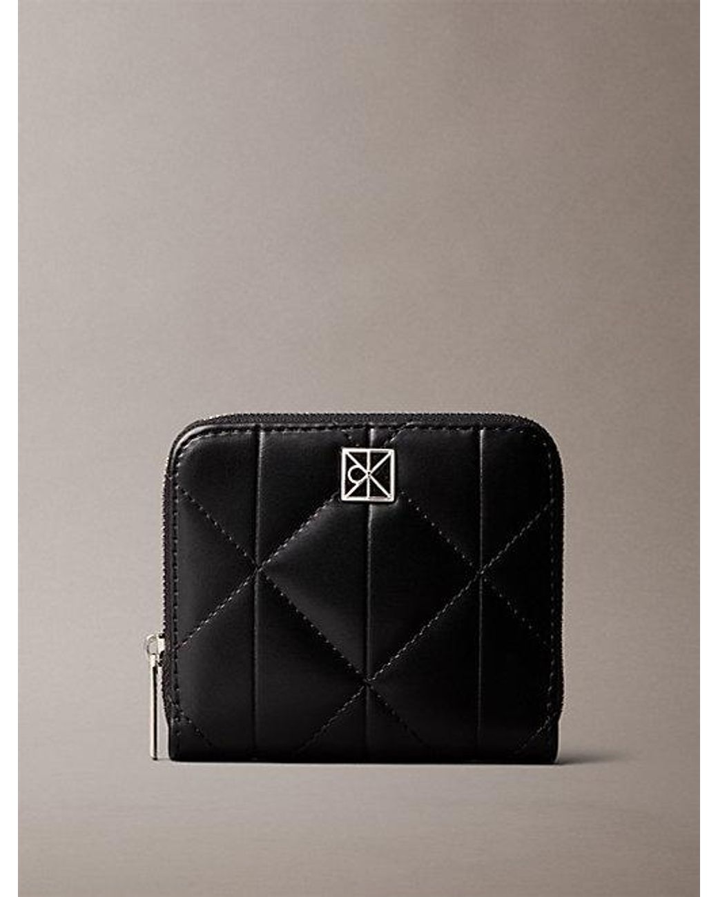 Calvin Klein Black Quilted Emblem Logo Square Zip Wallet