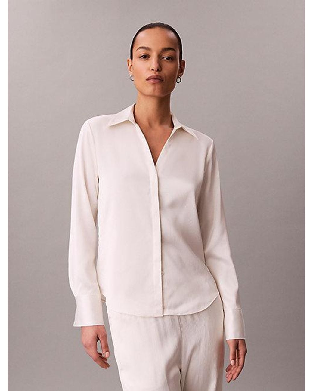 Calvin Klein Pink Hammered Satin Fitted Shirt