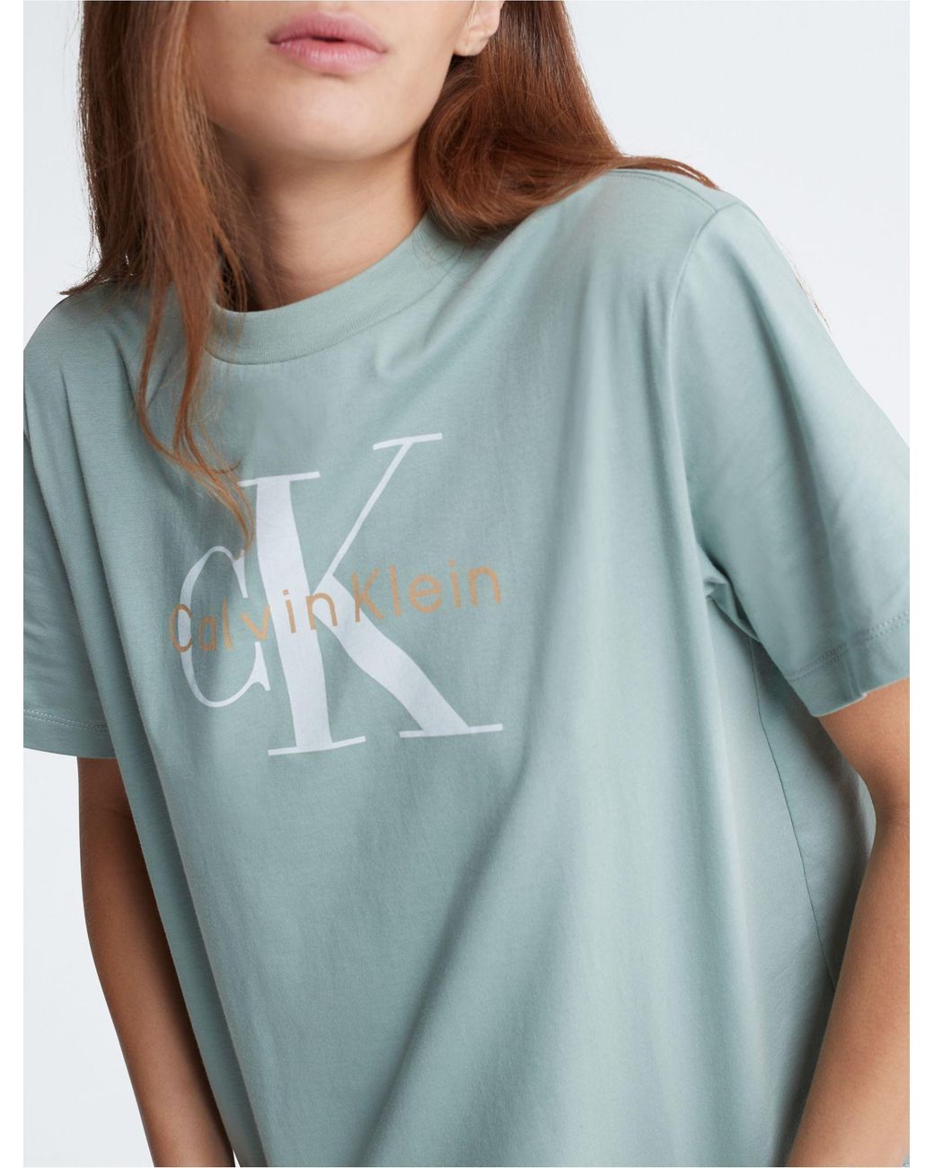 Calvin Klein Metallic Monogram Logo Boxy Crewneck T-shirt in White