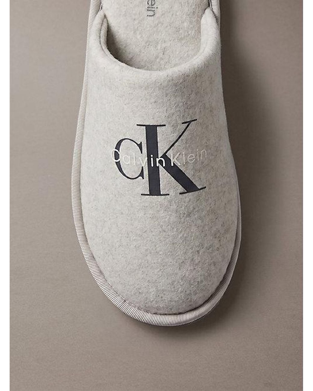 Calvin Klein Gray Felt Signature Hotel Slippers for men