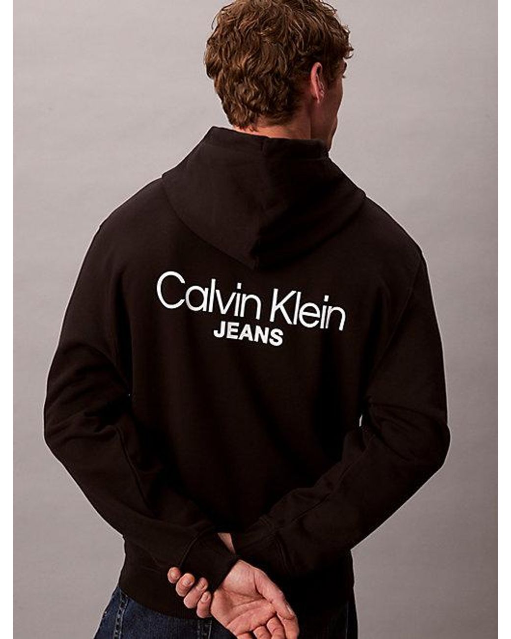 Calvin Klein Brown Jeans Cotton Terry Logo Hoodie for men