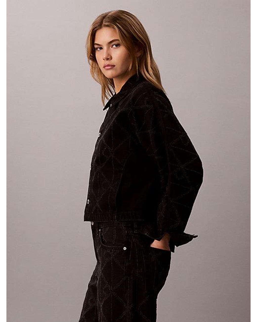 Calvin Klein Black Jeans All Over Logo Denim Jacket
